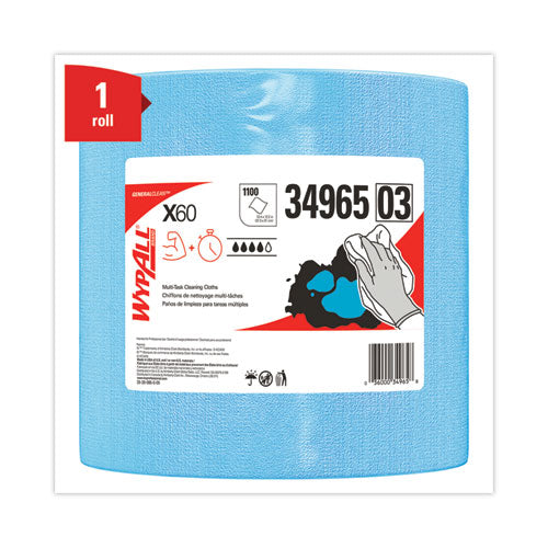 General Clean X60 Cloths, Jumbo Roll, 12.5 X 13.4, Blue, 1,100/roll