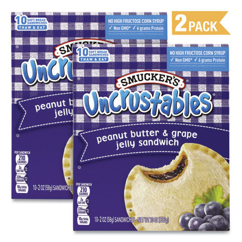 Uncrustables Soft Bread Sandwiches, Grape/strawberry, 2 Oz, 10 Sandwiches/pack, 2 Pk/box, Ships In 1-3 Business Days