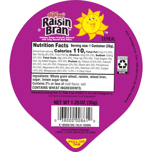 Kellogg Raisin Bran Cereal-1.25 oz.-96/Case