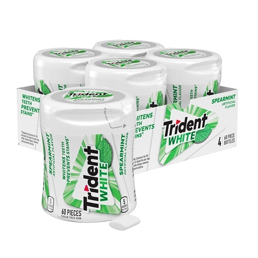 Trident White Spearmint Sugar Free Gum-60 Count-4/Box-6/Case
