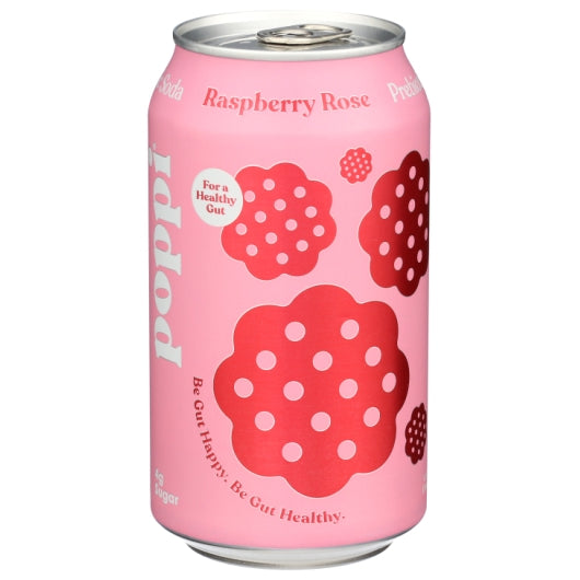 Poppi Prebiotic Raspberry Rose Soda 12 fl. oz. Can 12 Pack/Case
