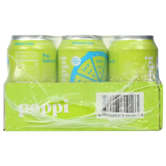 Poppi Prebiotic Ginger Lime Soda 12 fl. oz. Can 12 Pack/Case