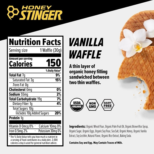 Honey Stinger Organic Vanilla Waffle-1 Each-12/Box-8/Case