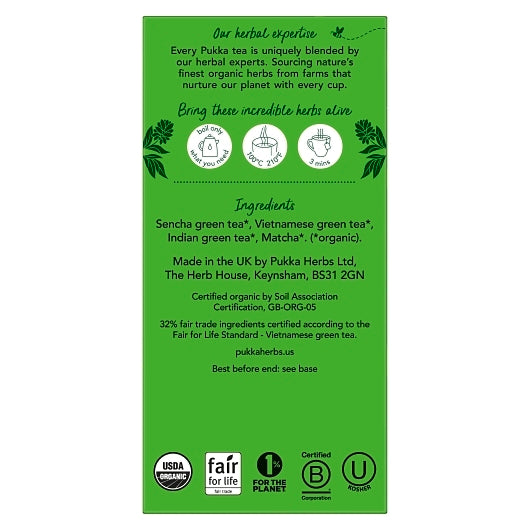 Pukka Tea Bag Organic Supreme Matcha Green-20 Count-4/Case