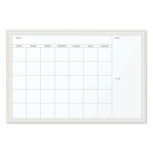 Magnetic Dry Erase Calendar With Décor Frame, One Month, 30 X 20, White Surface, White Wood Frame