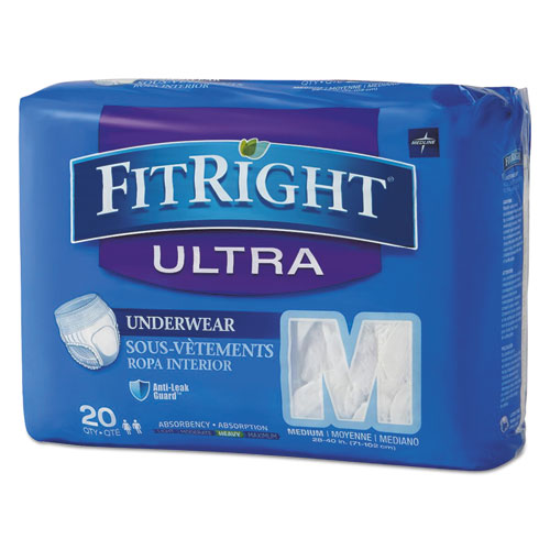 Medline Fitright Ultra Protective Underwear Medium 28" To 40" Waist 20/pack 4 Pack/Case