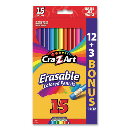 Erasable Colored Pencils, 15 Assorted Lead/barrel Colors, 15/set