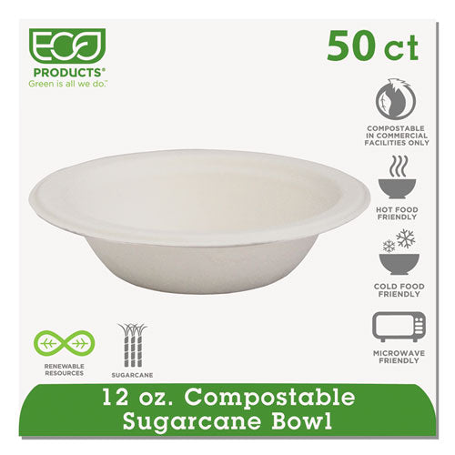 Renewable Sugarcane Bowls, 12 Oz, Natural White, 50/packs