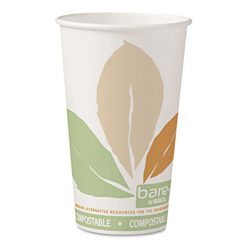 SOLO Bare Eco-forward Pla Paper Hot Cups 16 Oz Leaf Design White/green/orange 1000/Case
