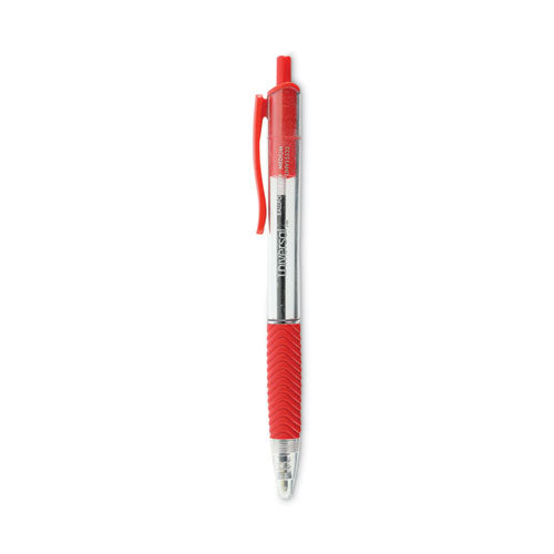 Comfort Grip Ballpoint Pen, Retractable, Medium 1 Mm, Red Ink, Clear Barrel, Dozen