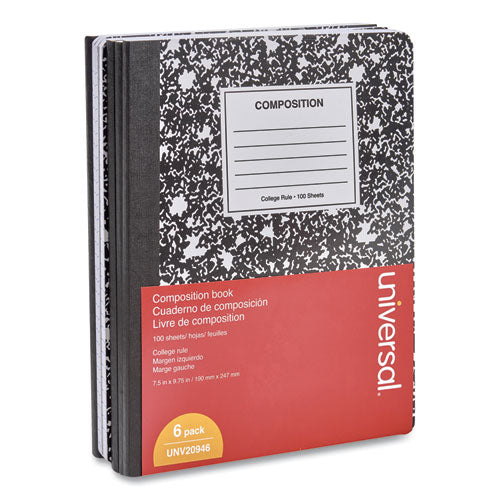 Composition Book, Medium/college Rule, Black Marble Cover, (100) 9.75 X 7.5 Sheets, 6/pack