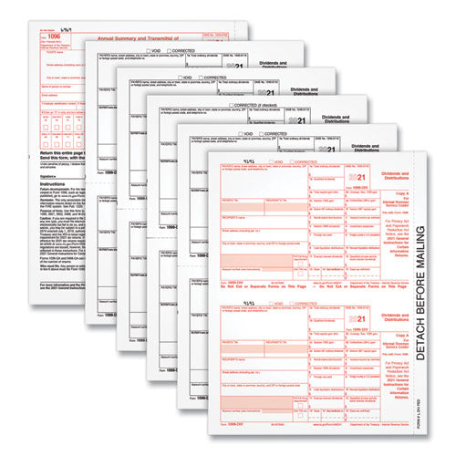 1099-div Tax Forms For Inkjet/laser Printers, Fiscal Year: 2022, Five-part Carbonless, 8 X 5.5, 2 Forms/sheet, 24 Forms Total