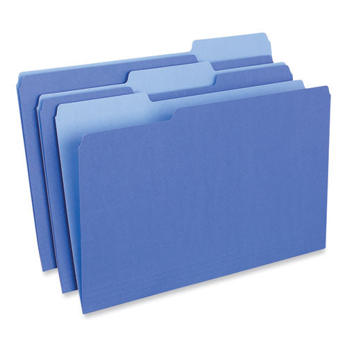 Interior File Folders, 1/3-cut Tabs: Assorted, Legal Size, 11-pt Stock, Blue, 100/box