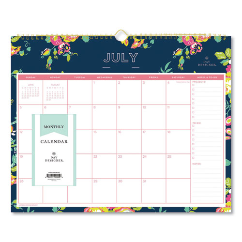 Day Designer Peyton Academic Wall Calendar, Floral Artwork, 15 X 12, White/navy Sheets, 12-month (july-june): 2022-2023