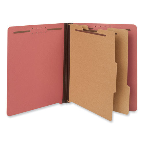Bright Colored Pressboard Classification Folders, 2" Expansion, 2 Dividers, 6 Fasteners, Letter Size, Ruby Red, 10/box