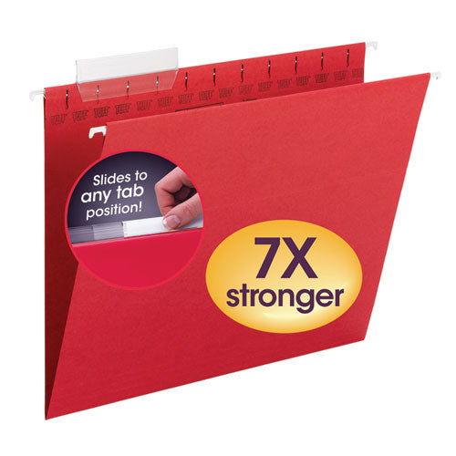 Tuff Hanging Folders With Easy Slide Tab, Letter Size, 1/3-cut Tabs, Red, 18/box