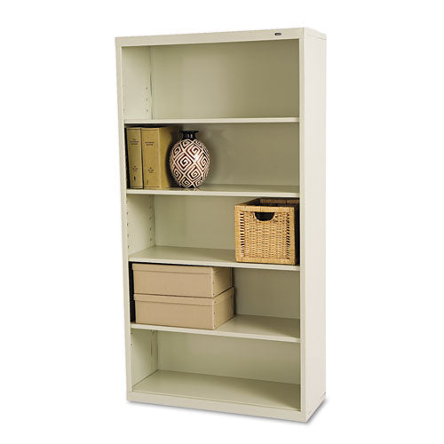 Metal Bookcase, Five-shelf, 34.5w X 13.5d X 66h, Putty