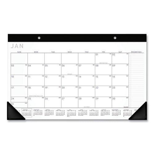 Contemporary Monthly Desk Pad, 18 X 11, White Sheets, Black Binding/corners,12-month (jan To Dec): 2023