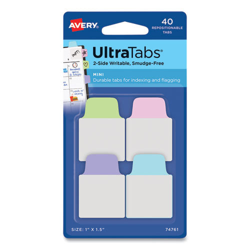 Ultra Tabs Repositionable Tabs, Mini Tabs: 1" X 1.5", 1/5-cut, Assorted Pastel Colors, 40/pack