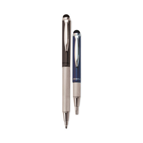 Styluspen Telescopic Ballpoint Pen/stylus, Retractable, Medium 1 Mm, Black Ink, Blue/gray Barrel, 2/pack