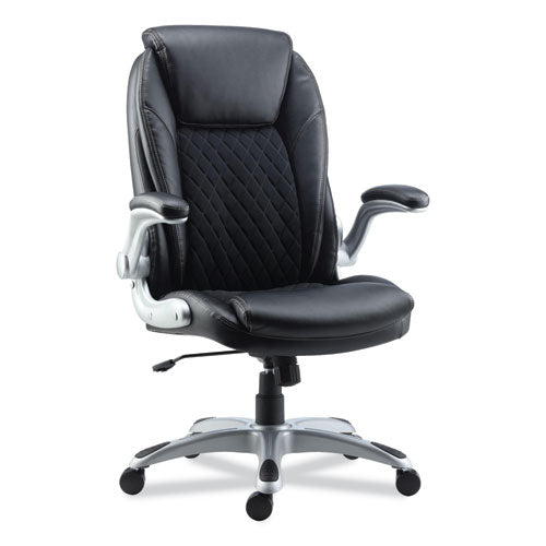 Alera Leithen Bonded Leather Midback Chair, Supports Up To 275 Lb, Black Seat/back, Silver Base