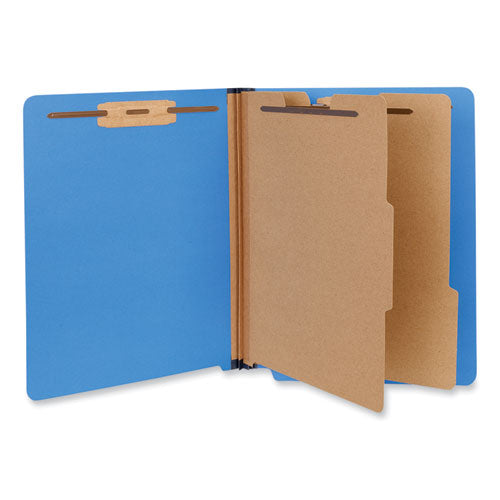 Deluxe Six-section Pressboard End Tab Classification Folders, 2 Dividers, 6 Fasteners, Letter Size, Cobalt Blue, 10/box