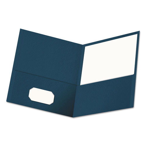 Two-pocket Portfolio, Embossed Leather Grain Paper, 11 X 8.5, Dark Blue, 25/box