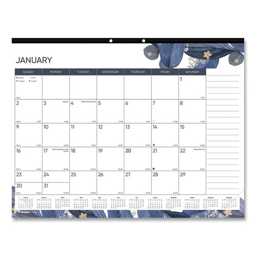 Monthly Desk Pad Calendar, Gold Detail Floral Artwork, 22 X 17, Black Binding, Clear Corners, 12-month (jan-dec): 2023