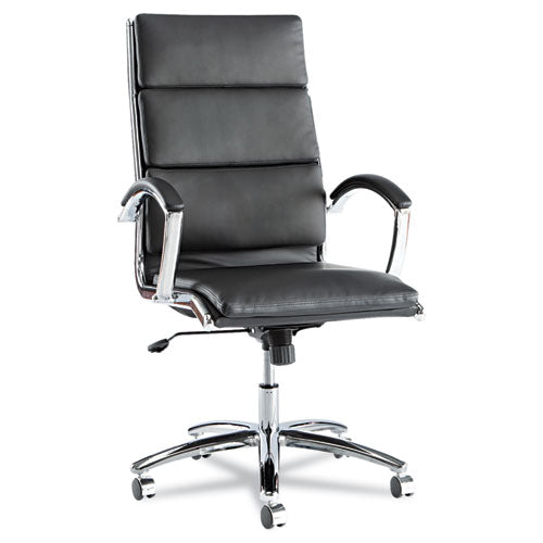 Alera Neratoli High-back Slim Profile Chair, Faux Leather, 275 Lb Cap, 17.32" To 21.25" Seat Height, Black Seat/back, Chrome