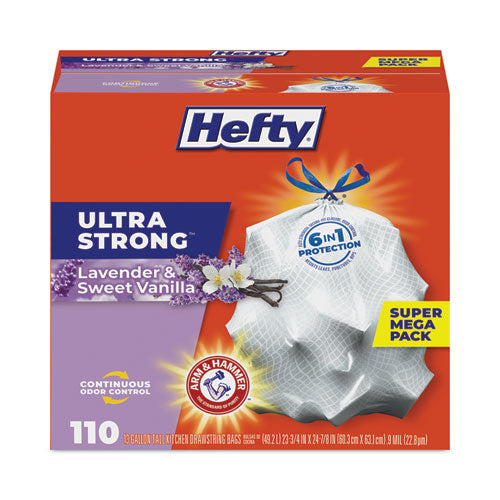 Hefty Ultra Strong Scented Tall White Kitchen Bags 13 Gal 0.9 Mil 23.75"x24.88" White 110 Bags/box 3 Boxes/Case