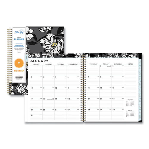 Baccara Dark Monthly Planner, Baccara Dark Floral Artwork, 10 X 8, Gray/black/gold Cover, 2023