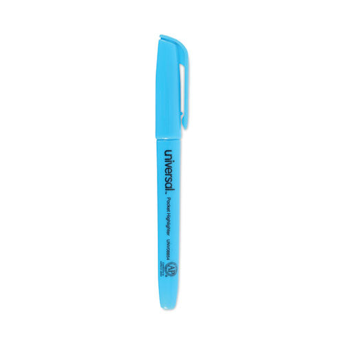 Pocket Highlighters, Fluorescent Blue Ink, Chisel Tip, Blue Barrel, Dozen