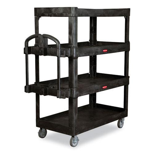 Heavy-duty Ergo Utility Cart, Plastic, 4 Shelves, 700 Lb Capacity, 24.35" X 54.1" X 62.4", Black