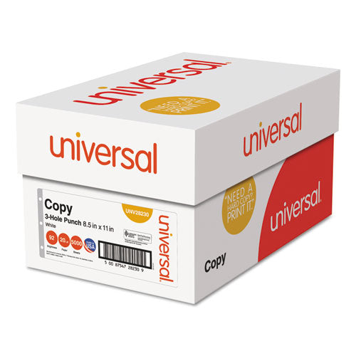 Copy Paper, 92 Bright, 3-hole, 20 Lb Bond Weight, 8.5 X 11, White, 500 Sheets/ream, 10 Reams/carton