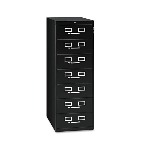 Seven-drawer Multimedia/card File Cabinet, Black, 19.13" X 28.5" X 52"