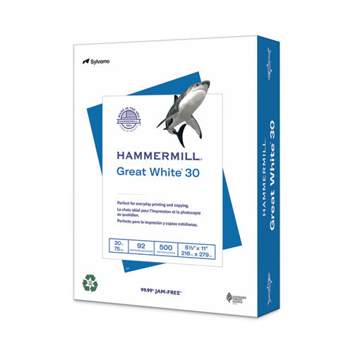 Hammermill Great White 30 Recycled Print Paper 92 Bright 20 Lb Bond Weight 8.5x11 White 500/ream