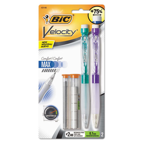 Velocity Max Pencil, 0.7 Mm, Hb (#2.5), Black Lead, Assorted Barrel Colors, 2/pack