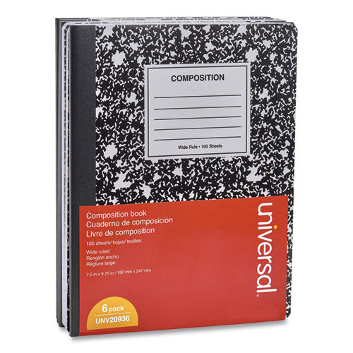 Composition Book, Wide/legal Rule, Black Marble Cover, (100) 9.75 X 7.5 Sheets, 6/pack