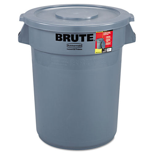 Brute Container With Lid, 32 Gal, Plastic, Gray