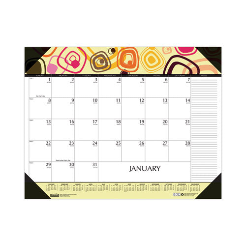 Recycled Desk Pad Calendar, Geometric Artwork, 22 X 17, White Sheets, Black Binding/corners,12-month (jan To Dec): 2023