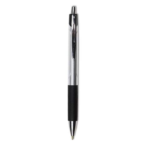 Comfort Grip Ballpoint Pen, Retractable, Medium 1 Mm, Black Ink, Silver Barrel, Dozen