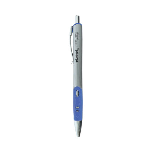 Comfort Grip Gel Pen, Retractable, Medium 0.7 Mm, Blue Ink, Silver Barrel, Dozen