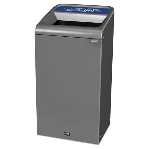 Configure Indoor Recycling Waste Receptacle, Mixed Recycling, 23 Gal, Metal, Gray