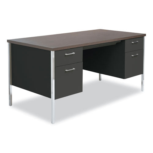 Double Pedestal Steel Desk, 60" X 30" X 29.5", Mocha/black