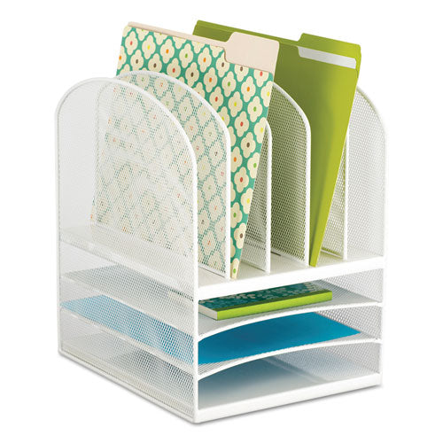 Onyx Mesh Desk Organizer With Five Vertical And Three Horizontal Sections, Letter Size Files, 11.5" X 9.5" X 13", White