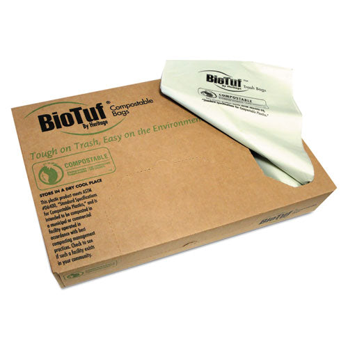 Biotuf Compostable Can Liners, 60 Gal, 0.9 Mil, 38" X 58", Green, 20 Bags/roll, 5 Rolls/carton