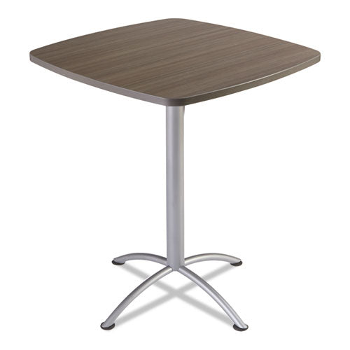 Iland Table, Bistro-height, Square Top, Contoured Edges, 36w X 36d X 42h, Natural Teak/silver