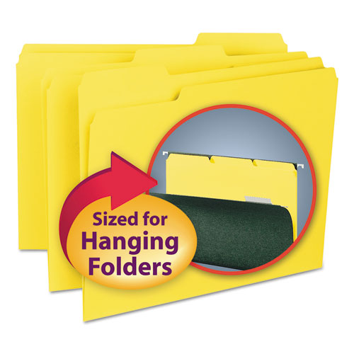 Interior File Folders, 1/3-cut Tabs: Assorted, Letter Size, 0.75" Expansion, Yellow, 100/box