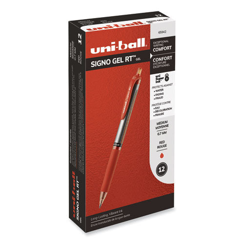 Signo Gel Pen, Retractable, Medium 0.7 Mm, Red Ink, Red/metallic Accents Barrel, Dozen