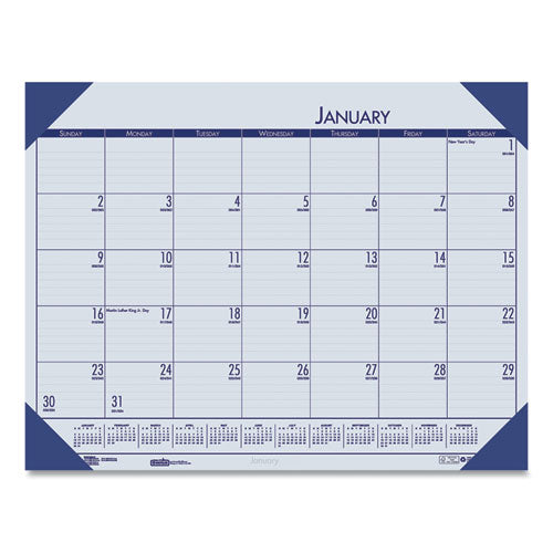 Ecotones Recycled Monthly Desk Pad Calendar, 18.5 X 13, Ocean Blue Sheets/corners, Black Binding, 12-month (jan To Dec): 2023